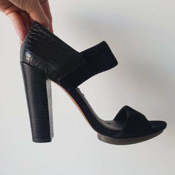 BCBGMaxAzria Black Leather & Suede Heels - Picture 1 of 6